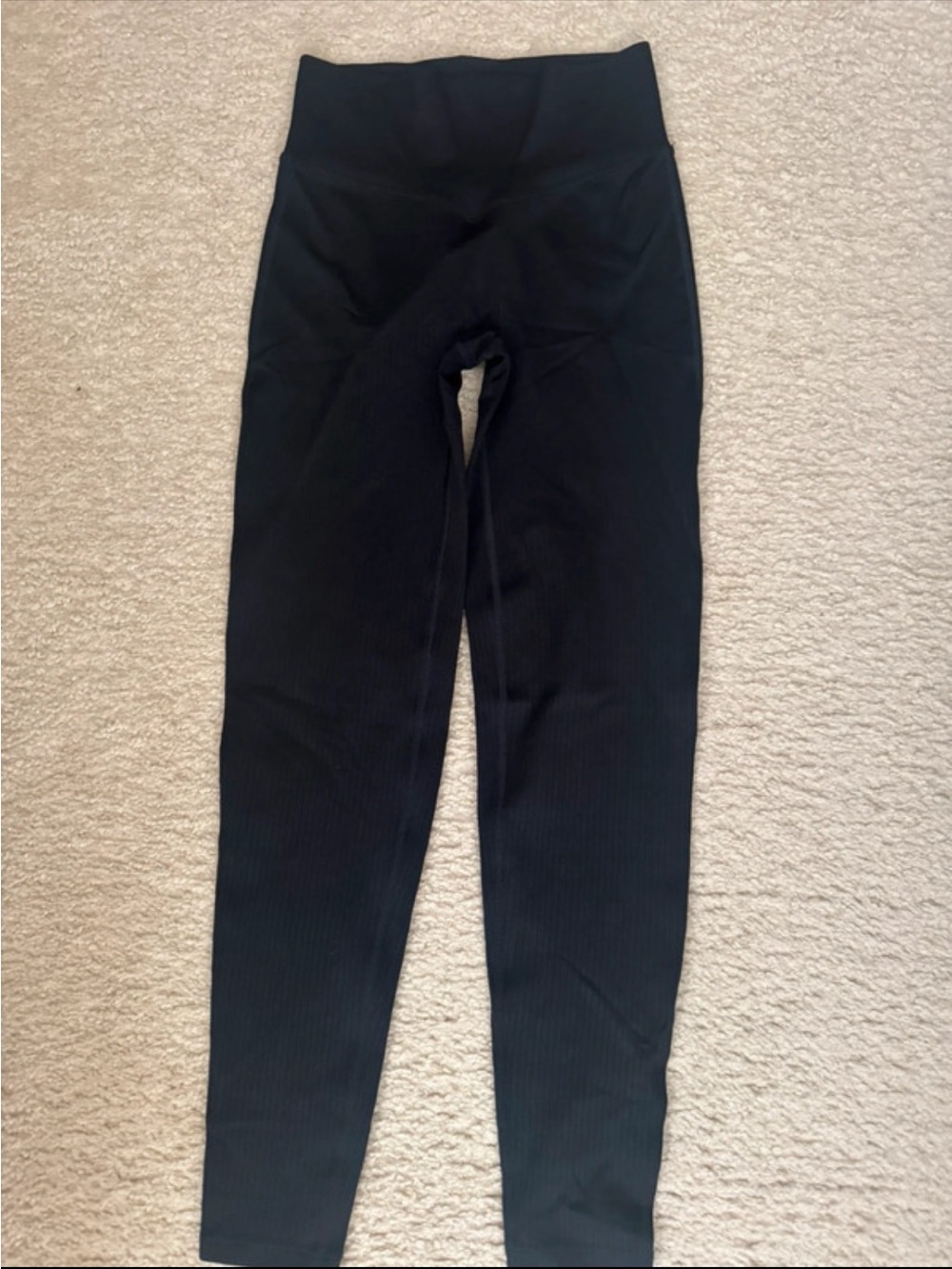 High-Waist Black Ribbed Leggings
